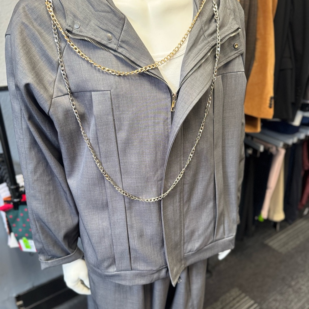 Men's Gray Blazer with Chain Detail